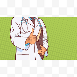 医生与图片_医生拿着拇指在白色大衣的医疗男