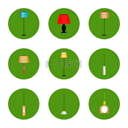 矢量玻璃灯图片_在绿色圆圈中隔离的电灯组、矢量
