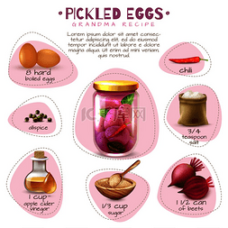 罐头矢量图图片_罐头食品海报与腌鸡蛋祖母食谱与