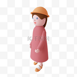 卡通人物女帽子图片_C4D立体粉色游戏人物女孩