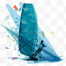 帆板人物图片_帆船运动蓝色抽象