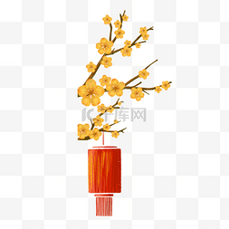 树上的花朵图片_黄色梅花树上挂着的红灯笼