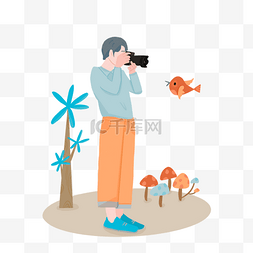 小鸟图片_卡通男摄影师拿着相机拍照