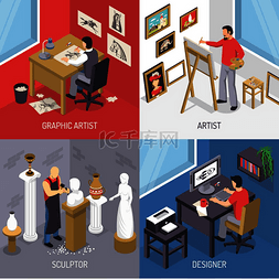 设计室内工具图片_艺术家等距设计概念