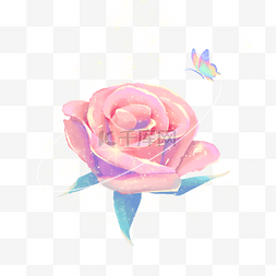 漂亮玫瑰花笔刷图片_梦幻金粉蝴蝶玫瑰