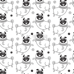 动物小狗壁纸图片_有趣的哈巴狗无缝模式。