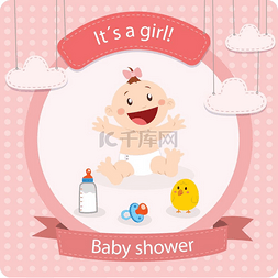 男孩女孩矢量图片_婴儿送礼会庆祝活动婴儿淋浴男孩