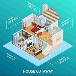 房子和房间图片_等距房屋剖面概念等距房屋剖面概