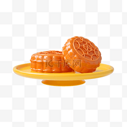 黄色3D立体中秋节月饼
