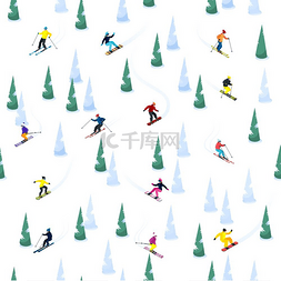 山树矢量图图片_滑雪山无缝图案滑雪无缝装饰图案