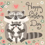 Card with cute raccoons to Fathers Day.