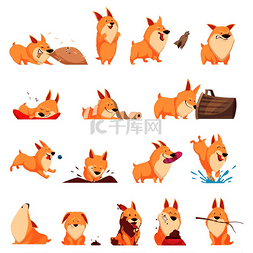 行走的卡通动物图片_卡通可爱的小狗一组不同的情况，