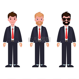 男性发型图片_一组穿着经典西装和领带的卡通人