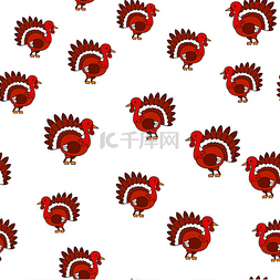 鸟类吉祥物图片_感恩节火鸡无缝图案采用扁平风格