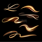 螺旋形闪光轨迹能量金色的火焰发光透明的轨迹螺旋光效果波和美丽的光路矢量插图隔离设置充满活力的魔力黄色尾巴螺旋形闪光轨迹能量金色的火焰发光透明的轨迹