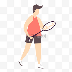 卡通手绘风格人物图片_羽毛球运动红色短袖上衣男生