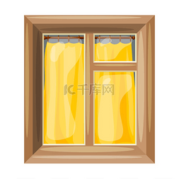 黄色窗帘背景图片_矢量图的抽象卡通窗口与白色背景