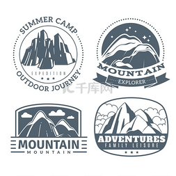 素材旅游海报图片_标志山带有雪山山峰景观轮廓的标