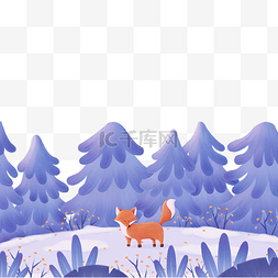 唯美浪漫冬季森林植物雪景小狐狸