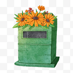 邮箱绿色水彩毛叶金光菊