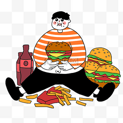 抱着汉堡的胖男孩