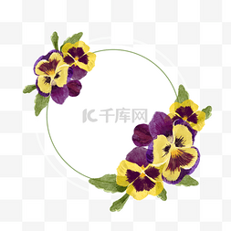 圆形背景装饰图图片_三色堇花卉水彩圆形边框