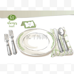 叉子盘子刀图片_矢量餐具套装: 叉子、刀、汤匙、