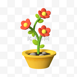 粉色植物盆栽图片_3D立体植物卡通小花盆栽
