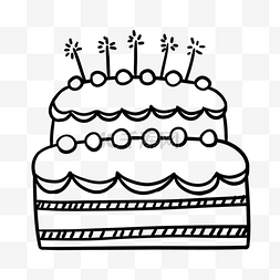 黑色线稿生日快乐生日双层蛋糕