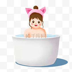 洗澡的小女孩图片_卡通的可爱小女孩洗澡