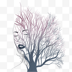 女性面部轮廓剪影树