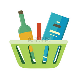 购物商品矢量图片_带有平面样式商品矢量的购物篮。