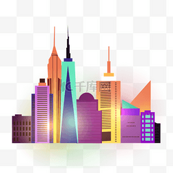 渐线条图片_彩色渐变光效繁华纽约城市剪影
