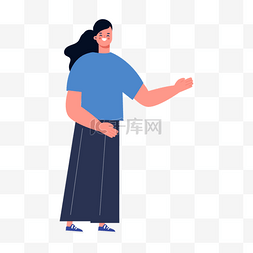 可爱卡通广告背景图片_女人讲话蓝色裙子拖人物绘画