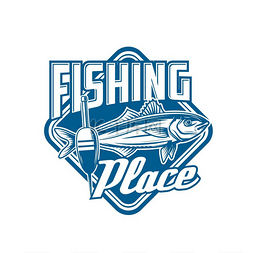 解决图标图片_钓鱼运动的标志有鲭鱼和浮子钓鱼