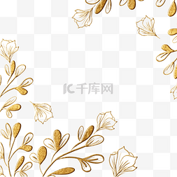 花卉线图片_金色花朵树叶植物花卉线稿边框