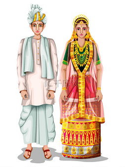 手绘乐普图片_印度普尔传统服饰中的尼婚礼情侣