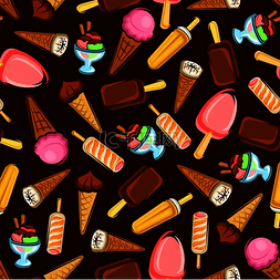 草莓和巧克力图片_冰淇淋甜点无缝图案与草莓和巧克