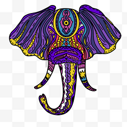 深紫色印度大象象头神禅绕画