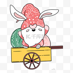 小推车上的复活节可爱卡通兔子