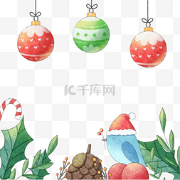圣诞玻璃背景图片_水彩风格圣诞装饰球装饰