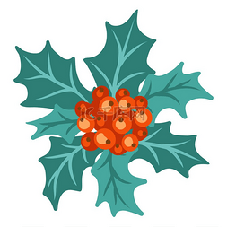 冬青浆果的圣诞快乐插图手绘风格