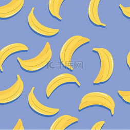 水果无缝图案，香蕉在明亮的蓝色