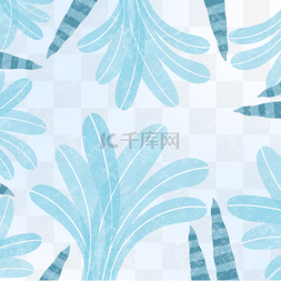 蓝色水彩大叶子植物冬季植物边框