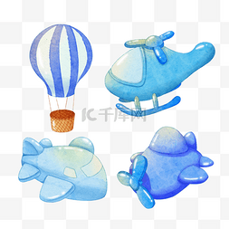 儿童热气球素材图片_空中运输工具儿童玩具水彩