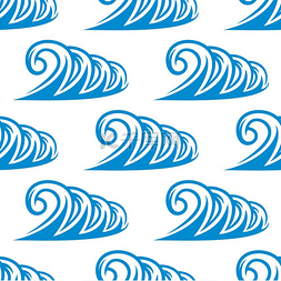卷曲的蓝色海浪的无缝图案重复图