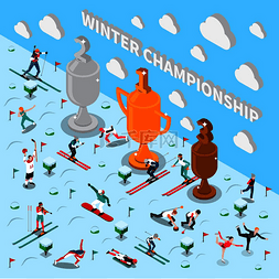 滑雪插图图片_冬季运动等距人组成与运动员人物