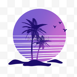 t恤创意印花图案图片_复古热带棕榈树剪影图案
