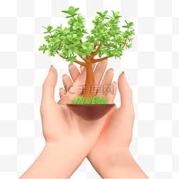 3DC4D立体树苗植树节植树种树环境