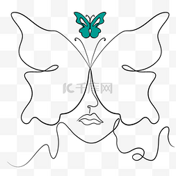 抽象线条画蝴蝶人物面孔图案